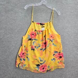 Miss Me Women Tank Top Medium‎ Yellow Floral Sleeveless Pullover Polyester
